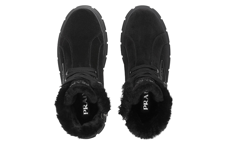 (W) Prada Suede Fashion Versatile Lace-Up Ankle Boots 'Black Lined' 圖 4