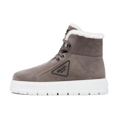 (W) Prada Suede Lace-Up Ankle Boots 'Brown Fleece-Lined'