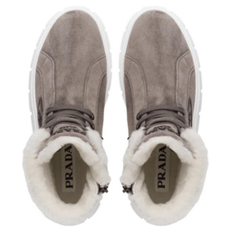(W) Prada Suede Lace-Up Ankle Boots 'Brown Fleece-Lined' 圖 5