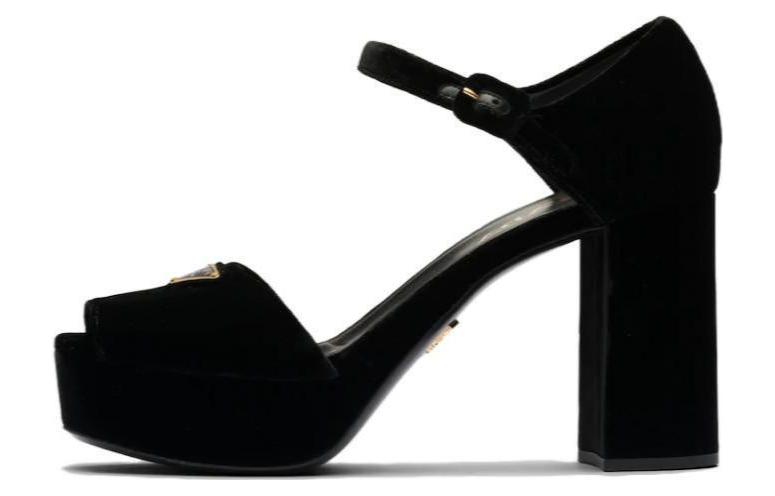 (W) Prada Suede Peep-Toe Sandals 'Black'