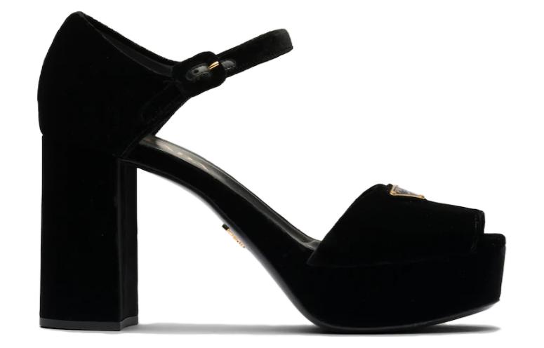 (W) Prada Suede Peep-Toe Sandals 'Black' 圖 2