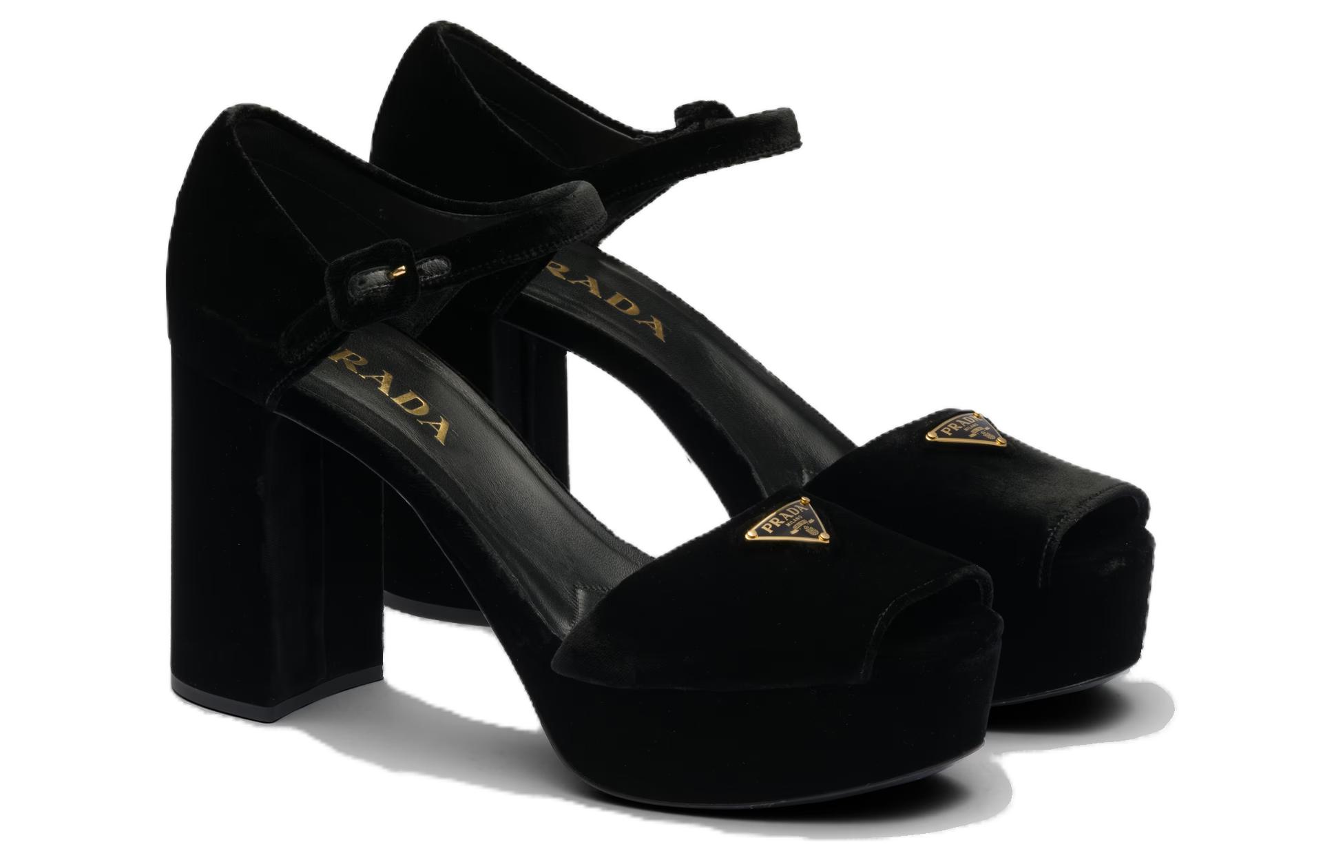 (W) Prada Suede Peep-Toe Sandals 'Black' 圖 3