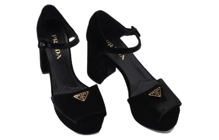 (W) Prada Suede Peep-Toe Sandals 'Black' 圖 4