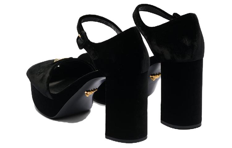 (W) Prada Suede Peep-Toe Sandals 'Black' 圖 5