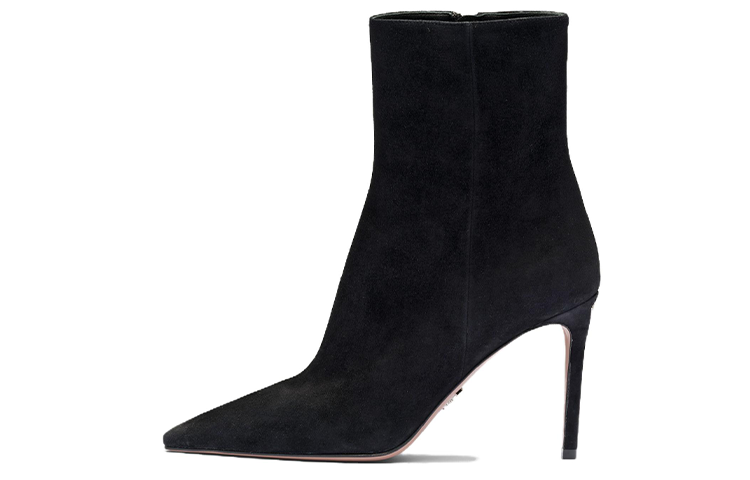 (W) Prada Suede Pointed-Toe Zip Ankle Boots 'Black'