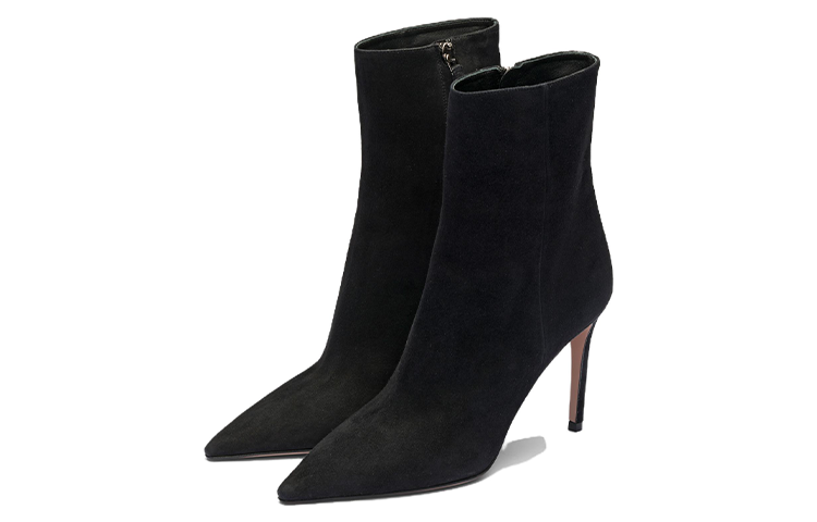 (W) Prada Suede Pointed-Toe Zip Ankle Boots 'Black' 圖 2
