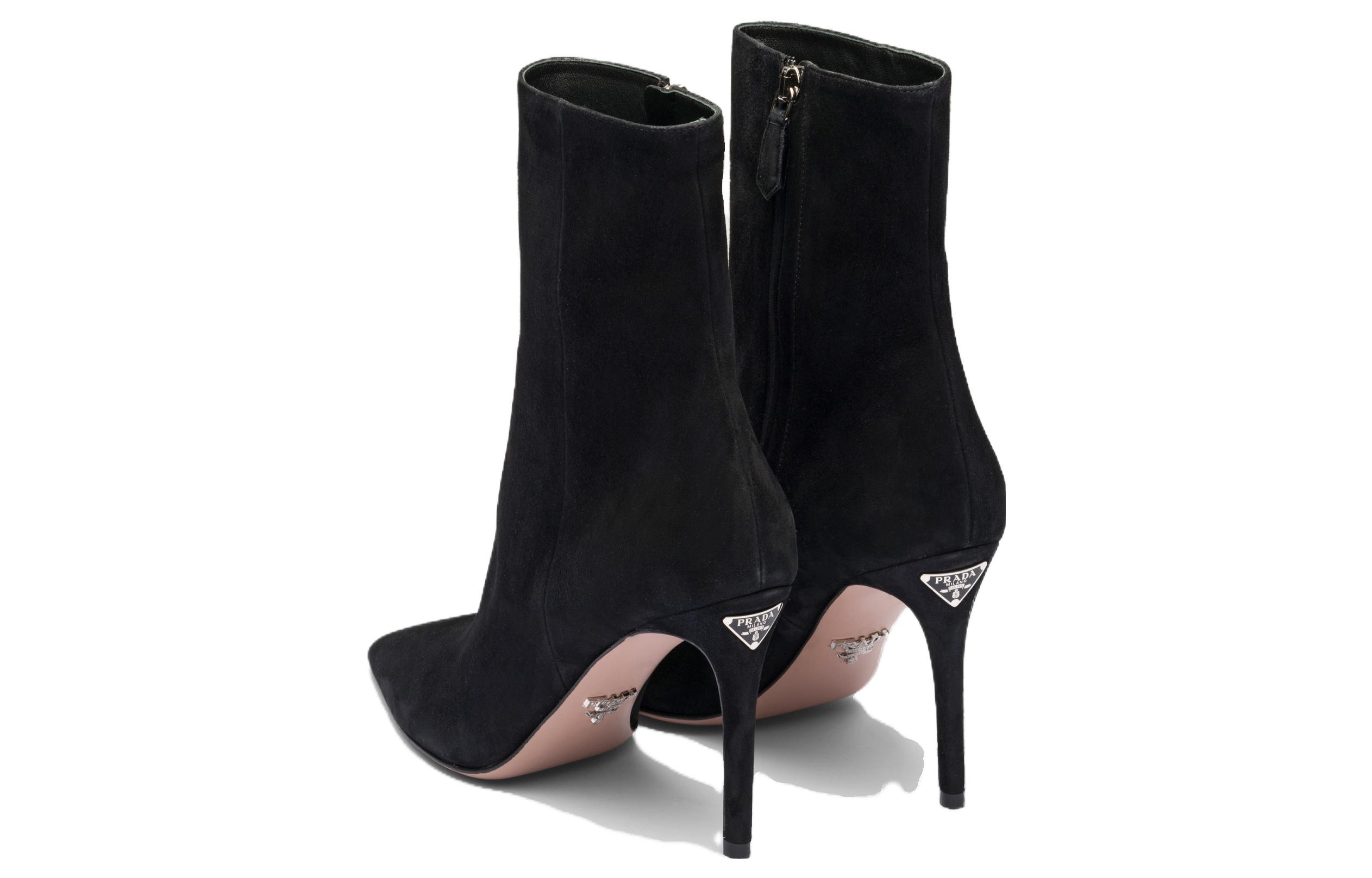 (W) Prada Suede Pointed-Toe Zip Ankle Boots 'Black' 圖 3