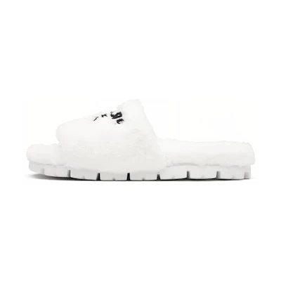 (W) Prada Terry Cloth Slide White Black