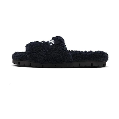 (W) Prada Terry Cloth Slides Black