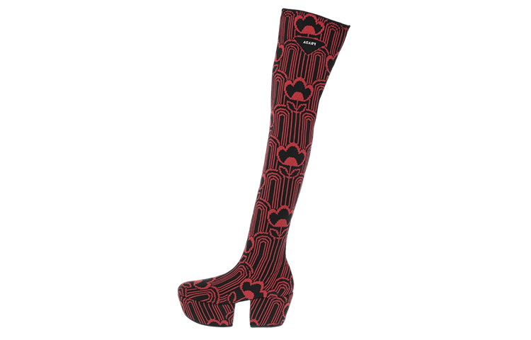 (W) Prada Thigh High Boots 'Black Red'