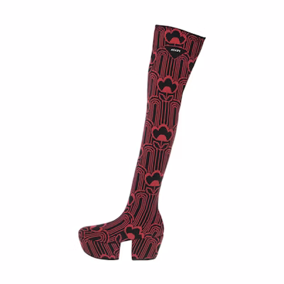 (W) Prada Thigh High Boots 'Black Red'