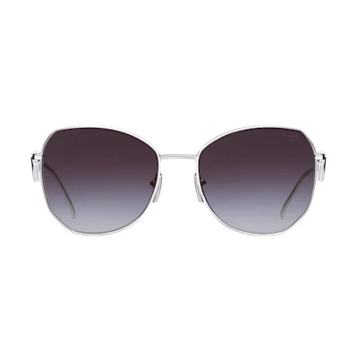 (Women) PRADA Triangle Logo Irregular Metal Sunglasses for Women - Silver. 0PR57YS1BC5D1