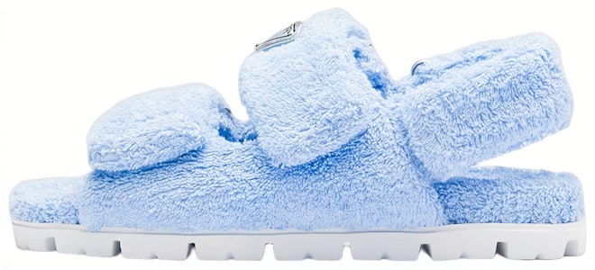 PRADA 女款藍色毛巾布魔術貼平底休閒涼鞋 Buy PRADA 女款藍色毛巾布魔術貼平底休閒涼鞋