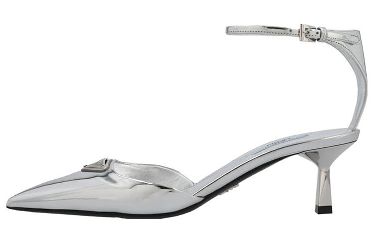 (W) Prada Velvet Leather High Heel Sandals 'Silver'
