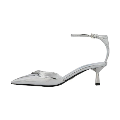 (W) Prada Velvet Leather High Heel Sandals 'Silver'