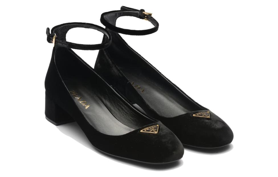 (W) Prada Velvet Round Toe Buckle Chunky High Heels 'Black' 圖 3