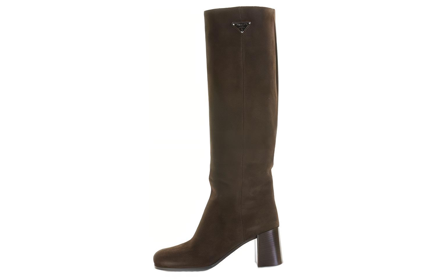 Buy (W) Prada Fluwelen Hoge Laarzen Rond Neus ''Bruin Groen'' 1W233N_008_F0003_F_065