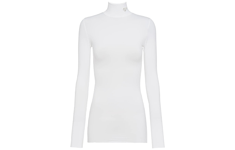 Order (W) PRADA ホワイト ハイネック 長袖 Tシャツ SS21 39528-1YQ4-F0009-S-211