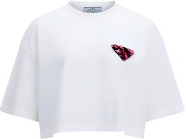 (Women) PRADA White Sequin Embellished Cropped Knit Short Sleeve Top 3560AR-1ZVO-F0JUJ-S-212 (Women) PRADA White Sequin Embellished Cropped Knit Short Sleeve Top 3560AR-1ZVO-F0JUJ-S-212