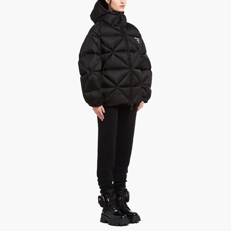 Purchase (Women) PRADA Winter  Black Hooded Nylon Down Jacket 291952-1WQ8-F0002-S-212