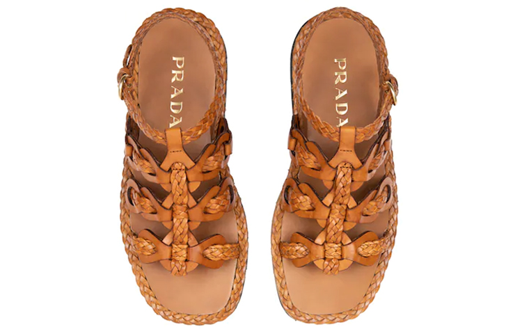 Shop (W) Sandales Prada en Cuir Tressé ''Marron'' 1X186M_027_F0046_F_A015