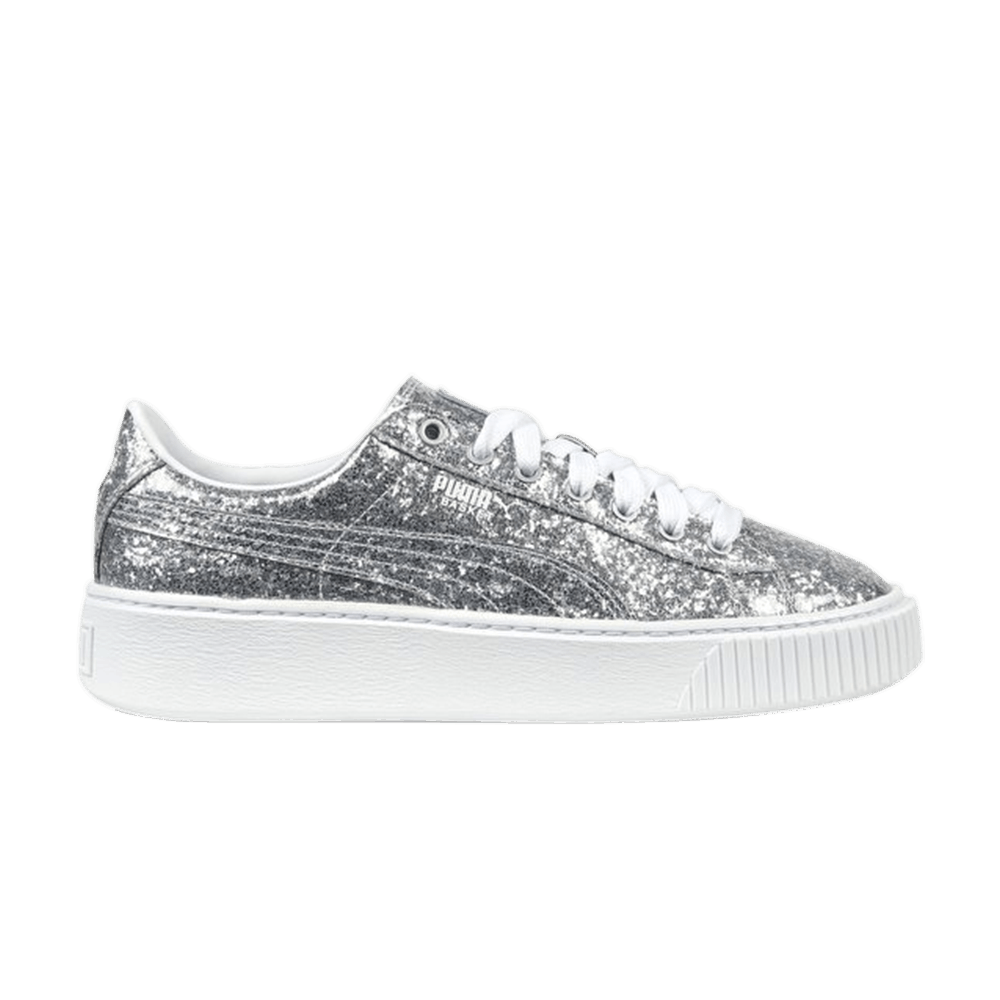 (Women) Puma  Basket Platform Glitter 'Silver'  364093-01