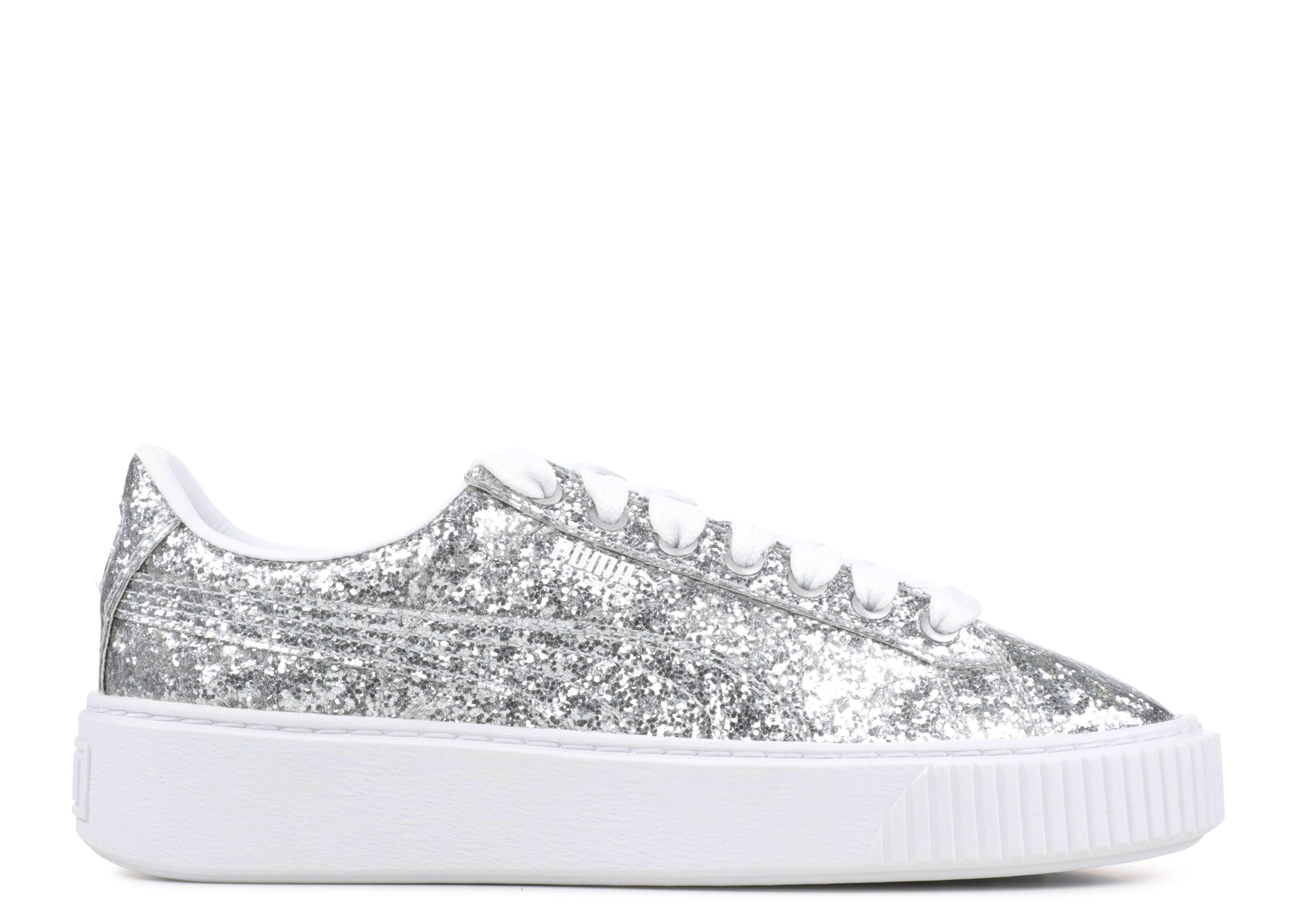 (Women) Puma  Basket Platform Glitter 'Silver'  364093-01