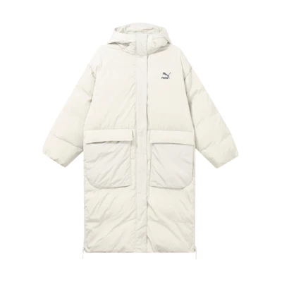 (Women) PUMA Long White Puffer Jacket with Large Pockets Casual Style. 621696-17