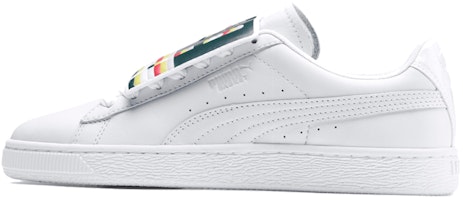 (Women) Puma Basket Badge Casual Sneakers White 369183-01 (Women) Puma Basket Badge Casual Sneakers White 369183-01