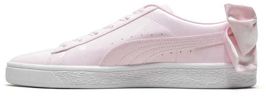 (Women) Puma Basket Bow Patent Casual Shoes White/Pink 368118-03 (Women) Puma Basket Bow Patent Casual Shoes White/Pink 368118-03