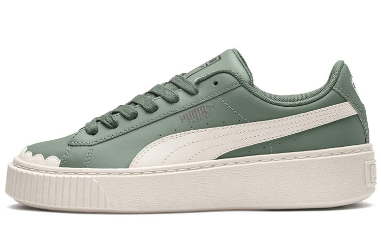 (Women) Puma Basket Platform Scallop Sneakers Green/White 366723-01