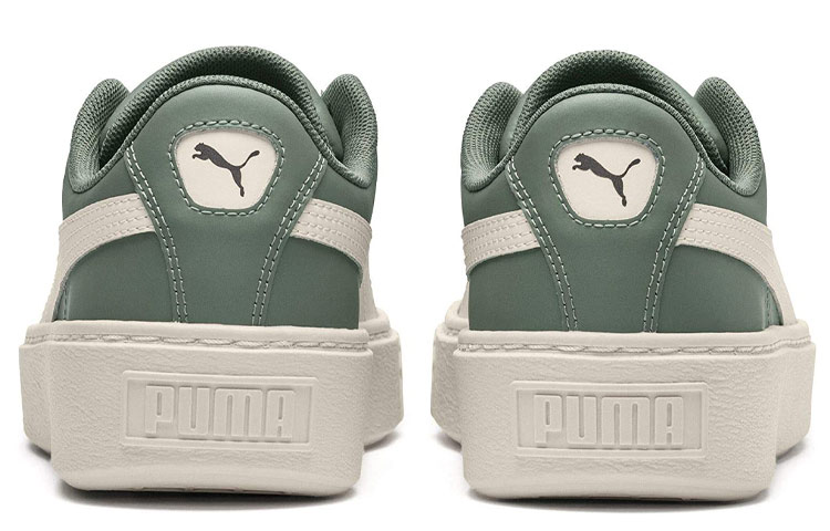 Shop PUMA Basket Platform Scallop 厚底 低筒 板鞋 女款 綠白