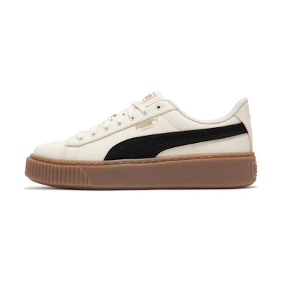 (W) Puma Basket Platform Canvas 'Beige Black'
