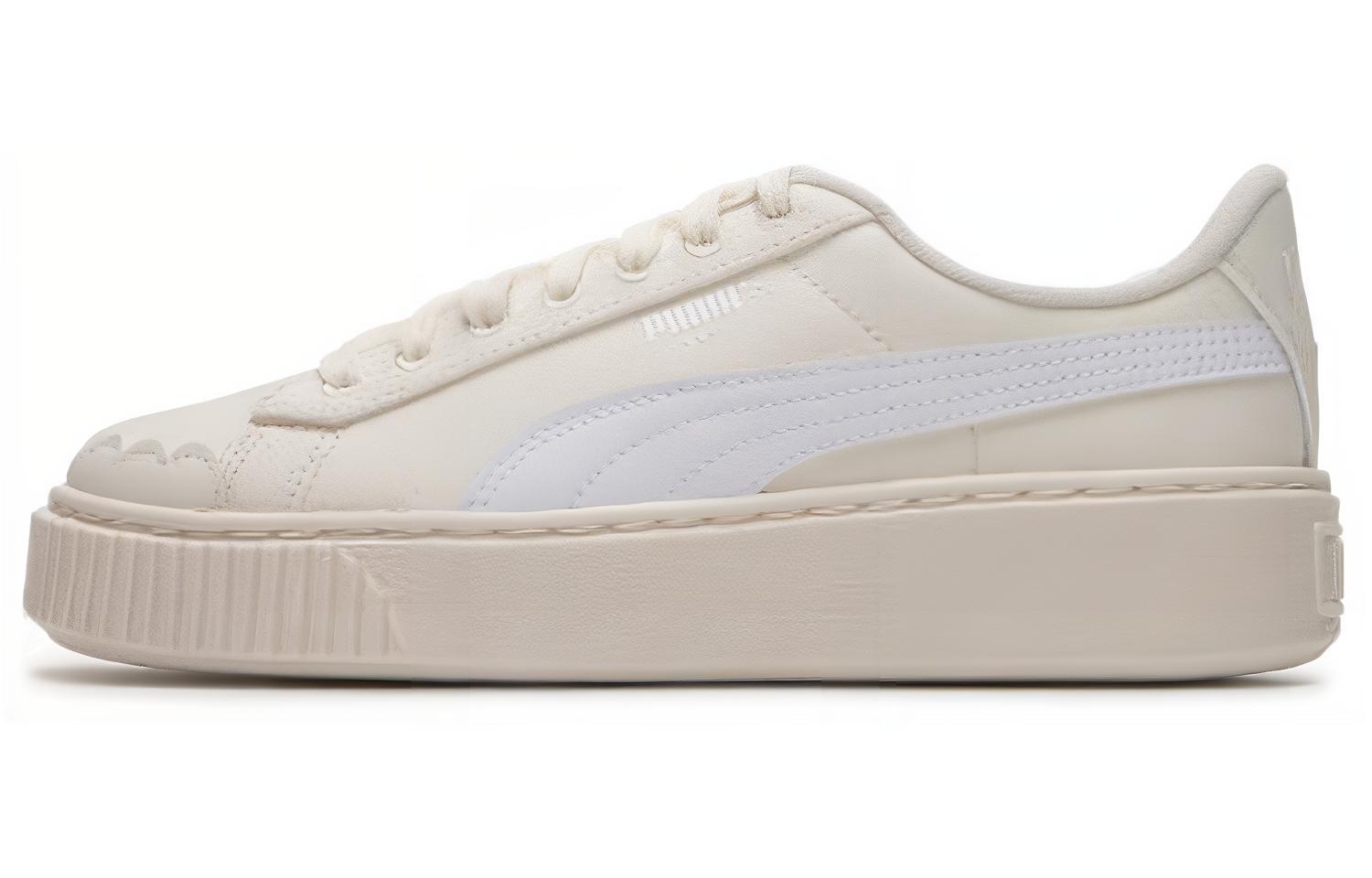 (Women) PUMA Basket Platform Canvas V2 White Low-Top Casual Breathable Sneakers 399699-02