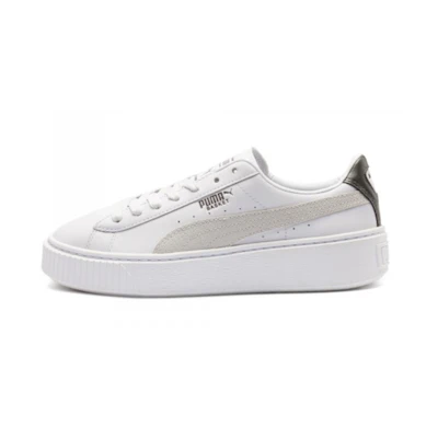 (W) Puma Basket Platform Low Top Casual Skate Shoes Unisex White