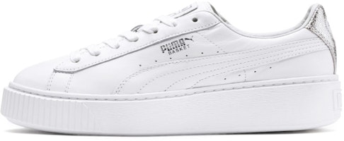 (Women) Puma Basket Platform Sneakers White/Silver 369840-02 (Women) Puma Basket Platform Sneakers White/Silver 369840-02