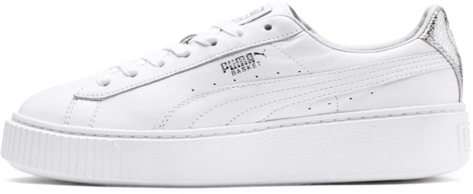 (Women) Puma Basket Platform Sneakers White/Silver 369840-02 Buy (Women) Puma Basket Platform Sneakers White/Silver 369840-02