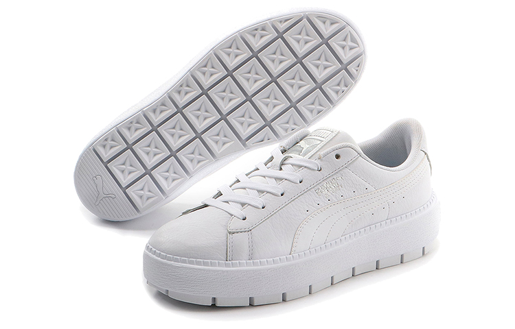 (W) Puma Basket Platform Trace Light Thick Sole Shoes White 圖 5
