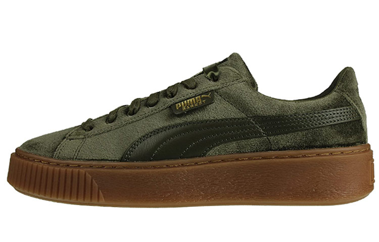 (W) Puma Basket Platform Velvet 'Olive Green'