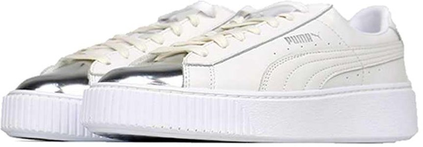 PUMA Basket Platform 蕾哈娜金屬頭厚底 低幫 板鞋 女款 白銀 Lookbook PUMA Basket Platform 蕾哈娜金屬頭厚底 低幫 板鞋 女款 白銀