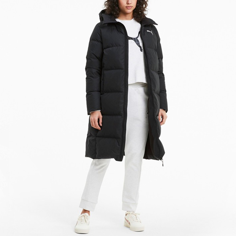 Purchase (Women) Puma Black Logo Print Zip-Up Hooded Down Jacket 585107-01