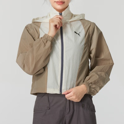 (W) 푸마 브라운 투웨이 컬러블록 후드 캐주얼 자켓 628979-87 Shop (W) 푸마 브라운 투웨이 컬러블록 후드 캐주얼 자켓 628979-87