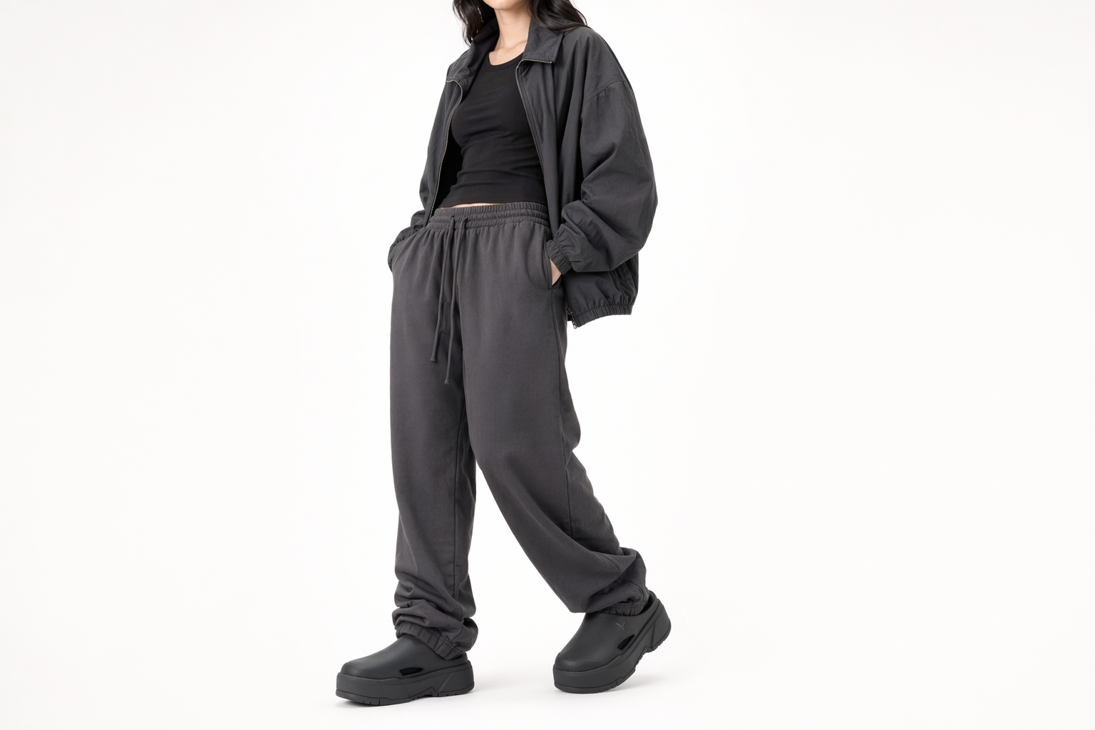 Order PUMA 時尚百搭 簡約舒適 靜音防滑包頭拖鞋 男女同款 黑色