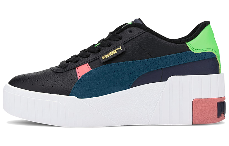 (Women) Puma Cali Wedge Sunset Boulevard Black/White/Green Casual Board Shoes 374317-02