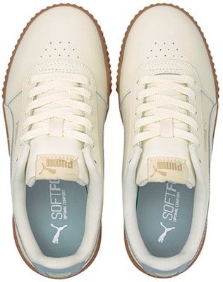 Puma Carina 皮革 耐磨防滑 復古低筒休閒板鞋 女款 米藍 Lookbook Puma Carina 皮革 耐磨防滑 復古低筒休閒板鞋 女款 米藍