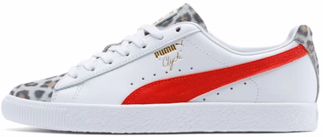(Women) Puma Clyde Leopard Sneakers White/Red 374165-01 (Women) Puma Clyde Leopard Sneakers White/Red 374165-01