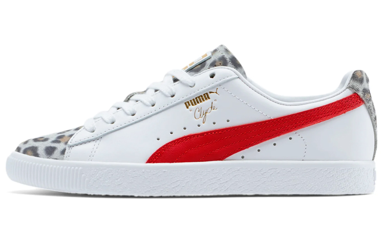 (Women) Puma Clyde Leopard Sneakers White/Red 374165-01