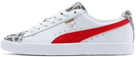 (Women) Puma Clyde Leopard Sneakers White/Red 374165-01 (Women) Puma Clyde Leopard Sneakers White/Red 374165-01