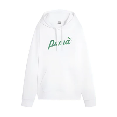 (Women) Puma ESS+ Script White Pullover Hoodie Casual Comfort 679348-02