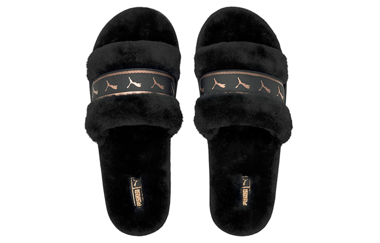 Shop (W) プーマ フラッフ リミックス スライド "黒×ローズゴールド" 385240-06